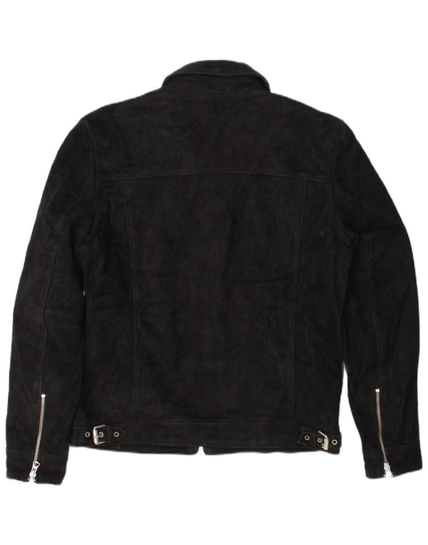 SUPERDRY Chaqueta de ante para hombre UK 36 Small Black Leather
