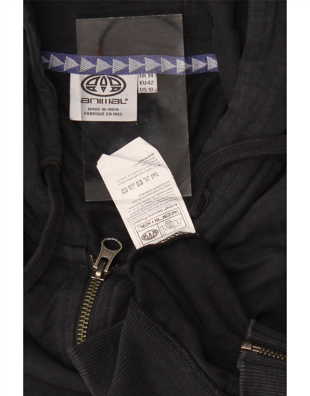 ANIMAL Suéter con capucha y cremallera para mujer Reino Unido 14 Grande Algodón negro