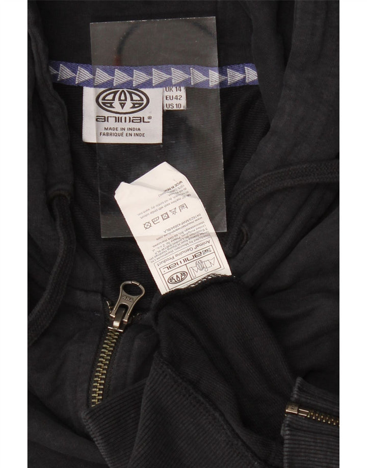 ANIMAL Suéter con capucha y cremallera para mujer Reino Unido 14 Grande Algodón negro