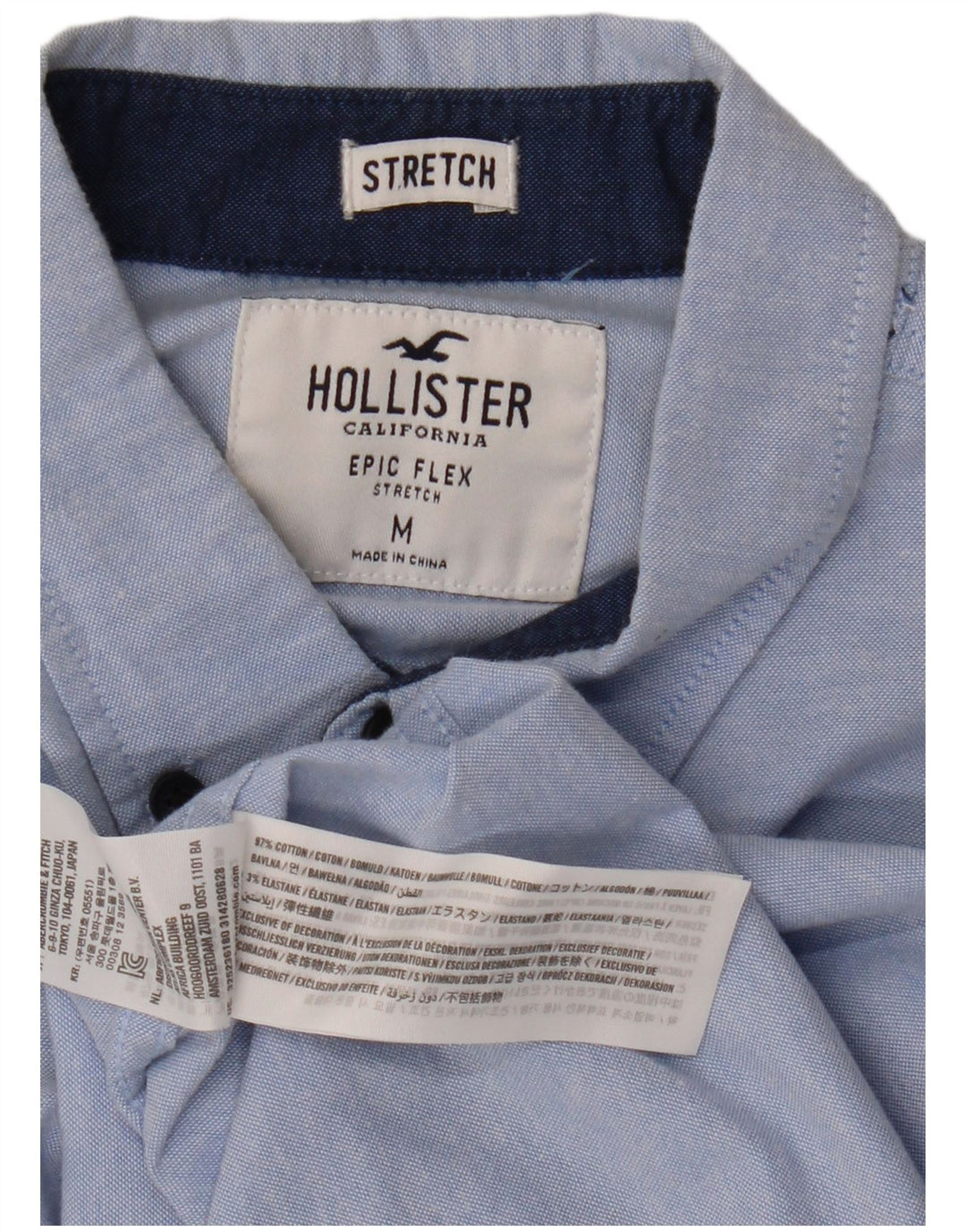 Camisa HOLLISTER Hombre Azul Medio Algodón
