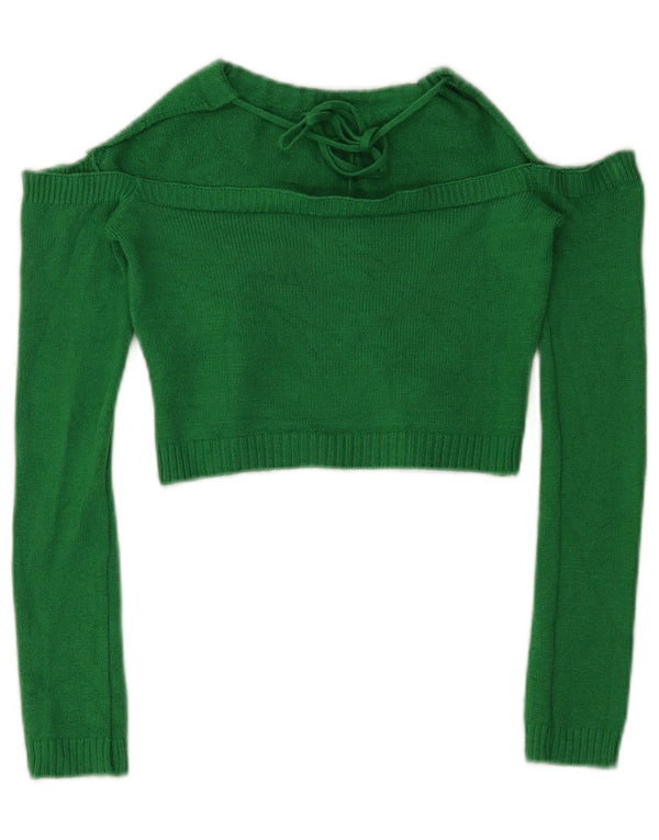 Vintage mujer crop punto fuera del hombro Halter Top Reino Unido 12 Viscosa verde medio