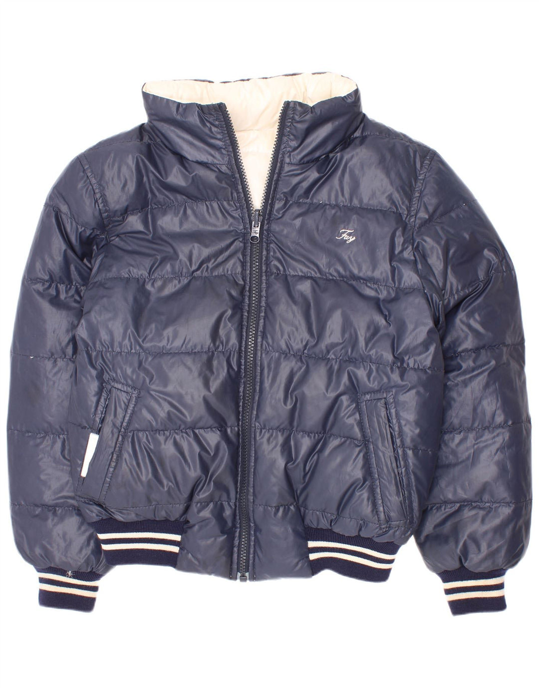 Fay Chaqueta Acolchada Reversible con Capucha para Niños 7-8 Años Azul Marino Rayas
