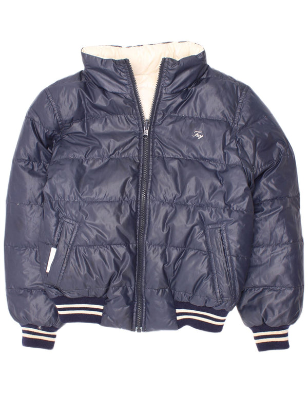 Fay Chaqueta Acolchada Reversible con Capucha para Niños 7-8 Años Azul Marino Rayas