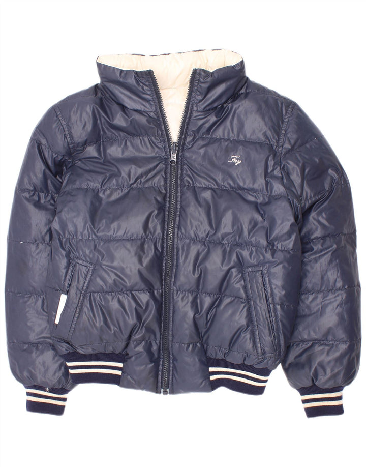 Fay Chaqueta Acolchada Reversible con Capucha para Niños 7-8 Años Azul Marino Rayas