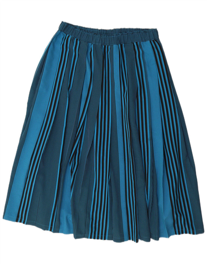 VINTAGE Falda plisada para mujer IT 44 Mediana W32 Poliéster a rayas azules