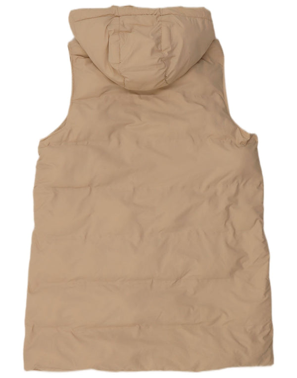 Zara Mujer Chaleco Largo Acolchado Con Capucha ES 40 XL Poliéster Beige
