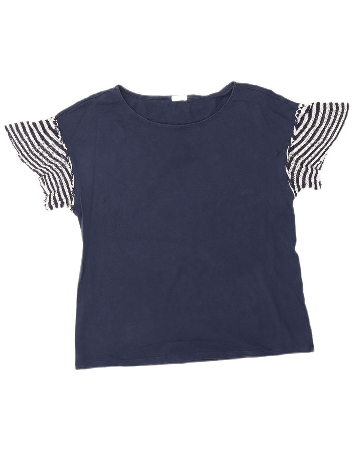 BENETTON Womens Oversized T-Shirt Top UK 14 Medium Navy Blue Striped Vintage Benetton and Second-Hand Benetton from Messina Hembry 