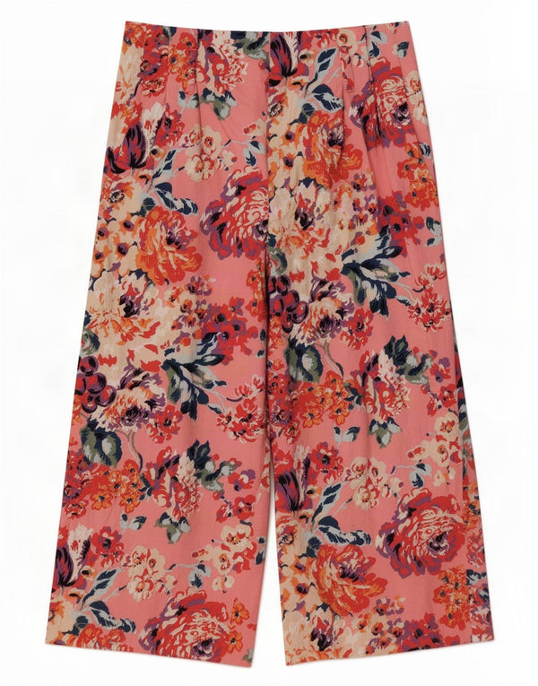 Zara Mujer Pantalones Capri De Pierna Ancha De Cintura Alta Mediano W28 L22 Rosa Floral