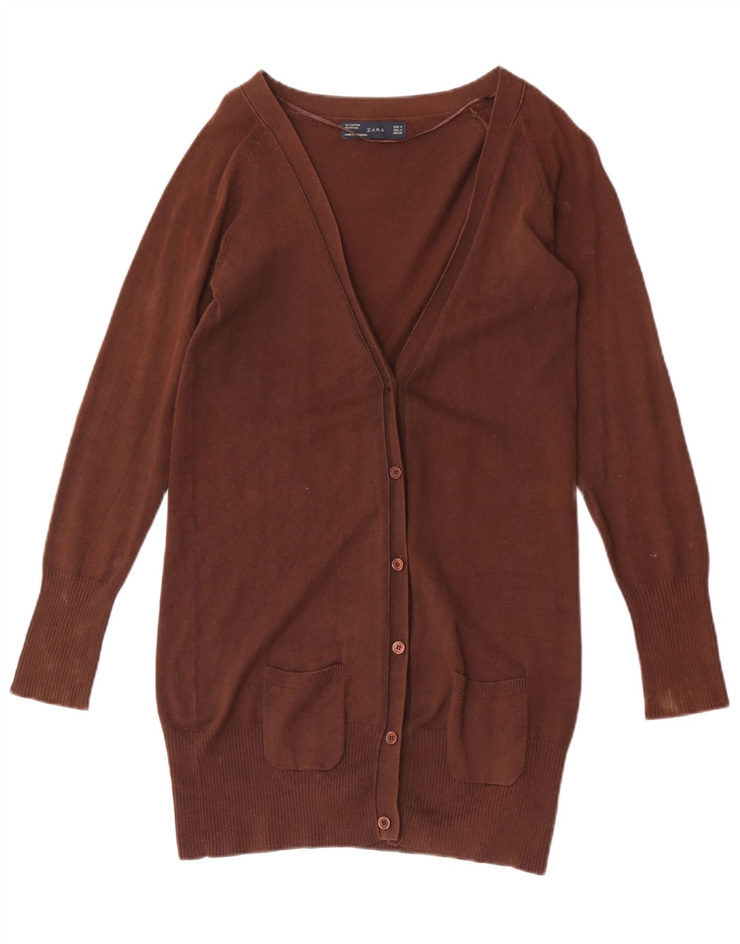 Zara Mujer Cárdigan Suéter UK 12 Algodón Marrón Medio
