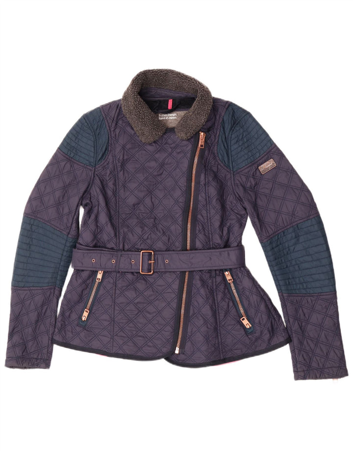 Superdry Chaqueta Acolchada Para Mujer UK 44 Medium Azul Marino Colorblock Nylon