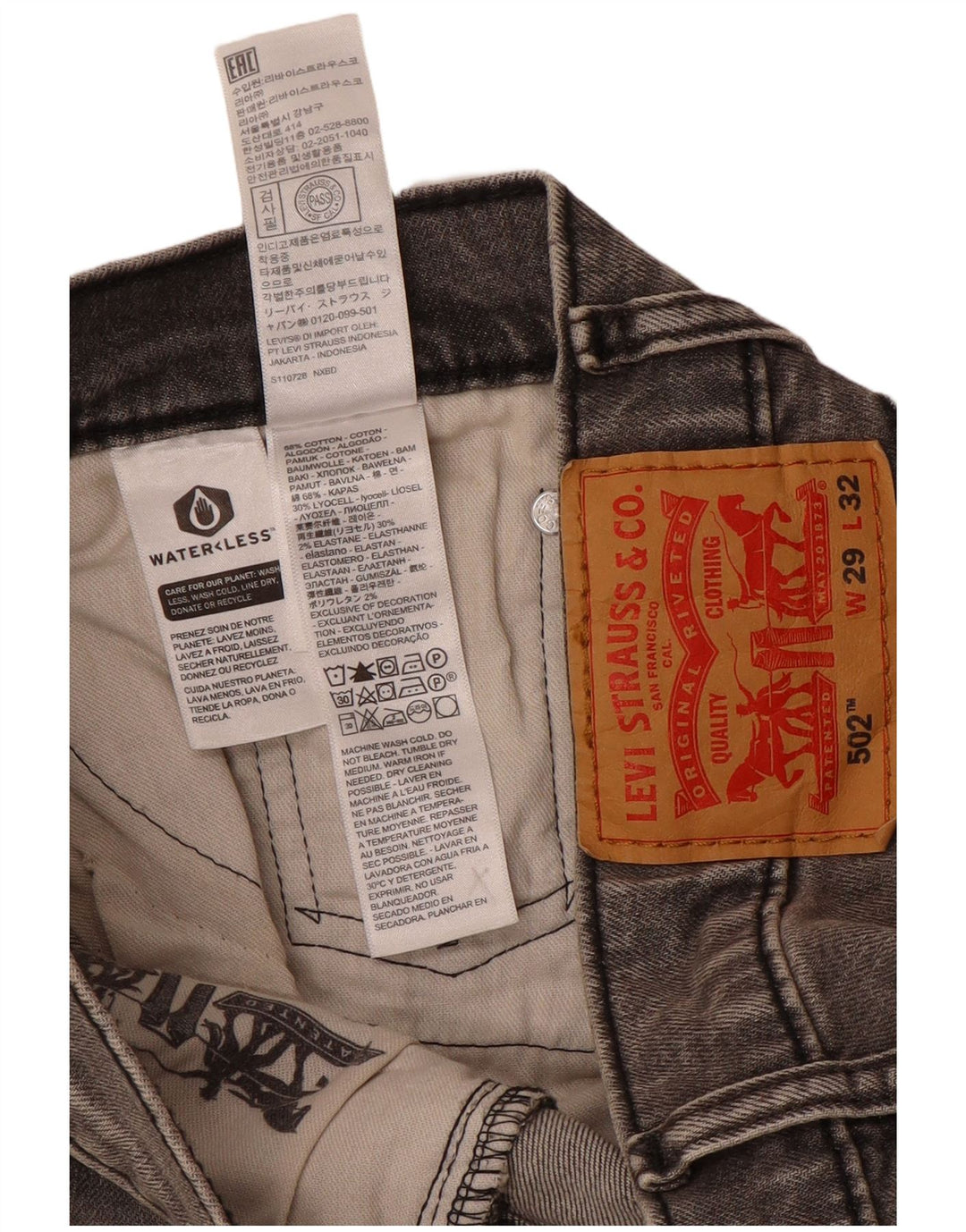 Vaqueros Levi's 502 Tapered para hombre W29 L32 Algodón gris