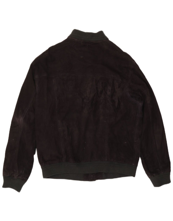 Vintage hombres ante bomber chaqueta IT 50 cuero negro grande