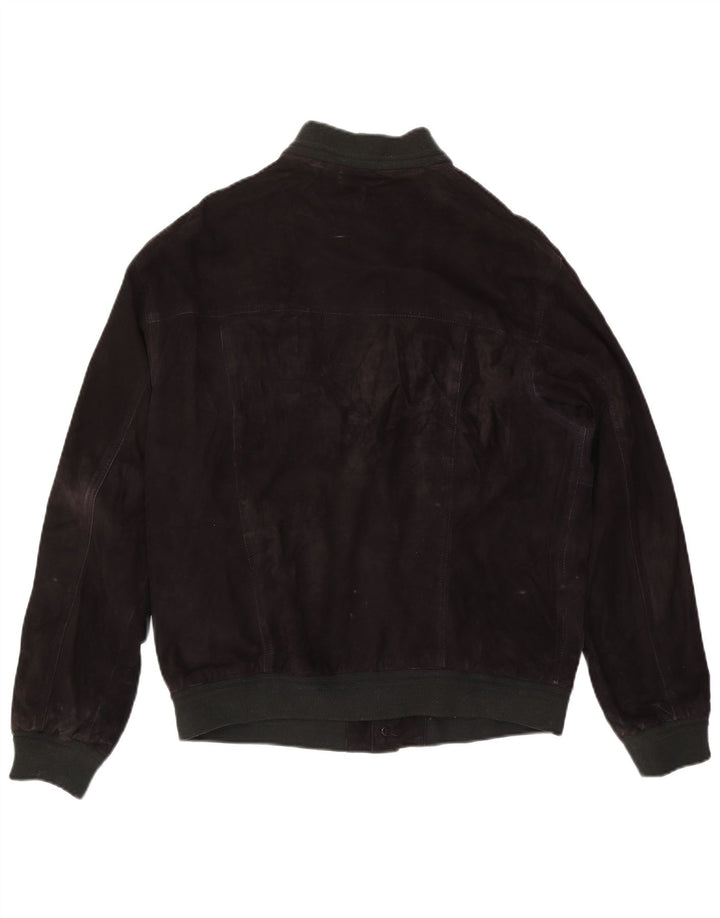 Vintage hombres ante bomber chaqueta IT 50 cuero negro grande