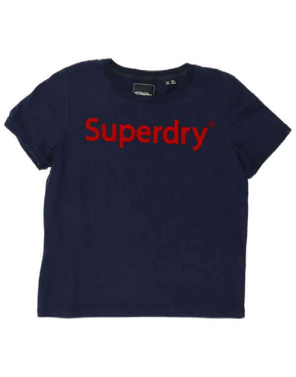Superdry Mujer Camiseta Gráfica Top UK 8 Small Azul Marino Algodón