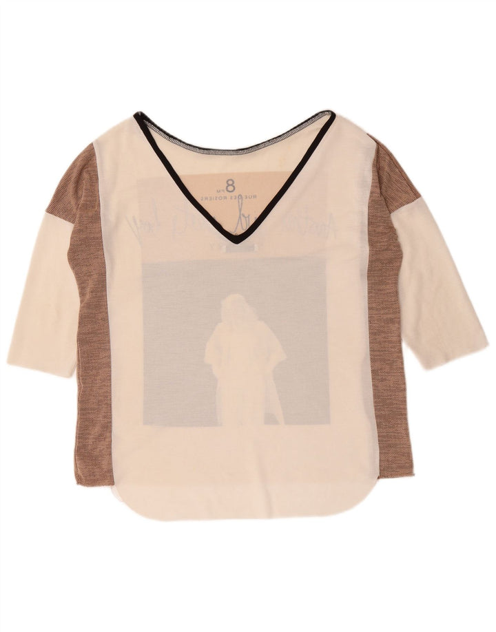 Zara Top gráfico extragrande con manga 3/4 para mujer UK 10 Small White