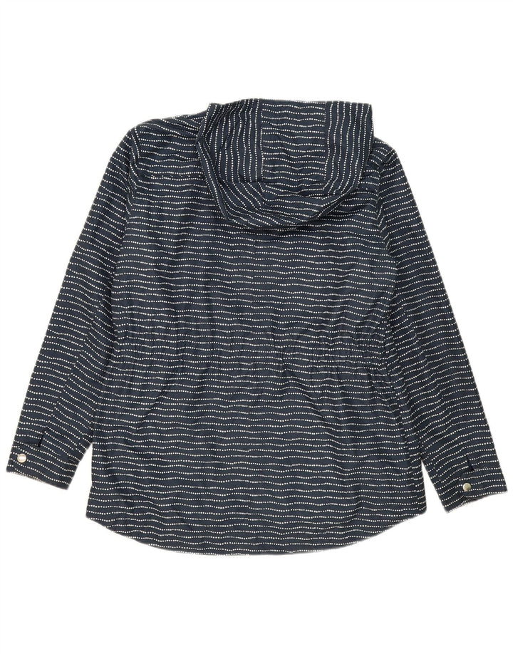PACO Womens Hooded Rain Jacket UK 14 Large Navy Blue Striped Polyester