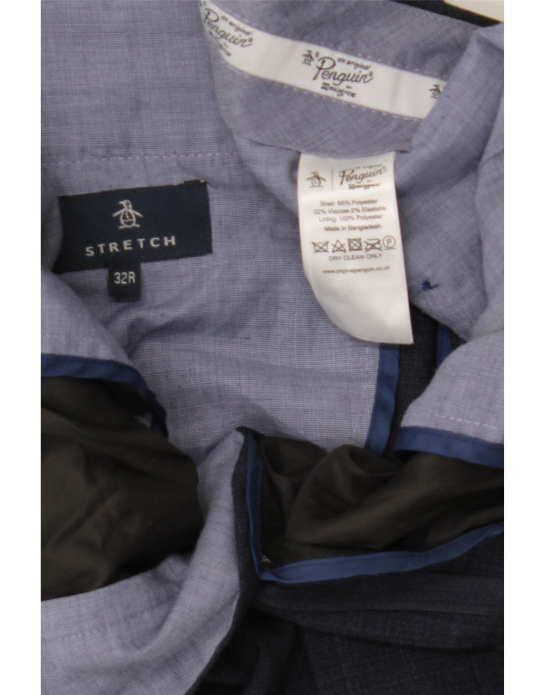 Pantalones de traje ajustados para hombre Penguin W32 L30 Poliéster a cuadros azul marino