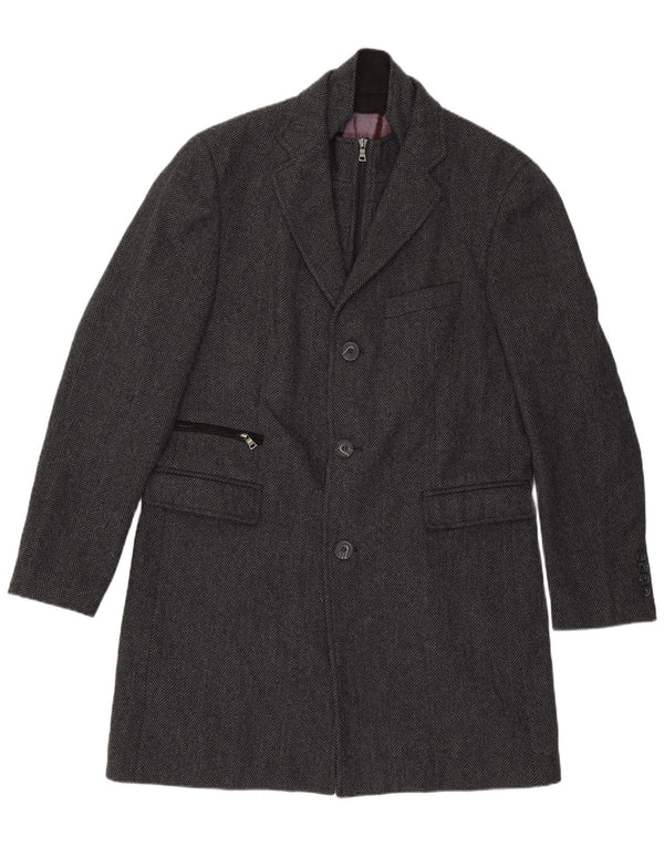 VINTAGE Abrigo para hombre IT 50 Lana de espiga gris grande