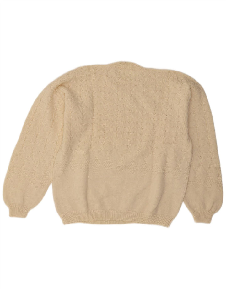 Vintage hombres cuello redondo jersey suéter grande de blanco