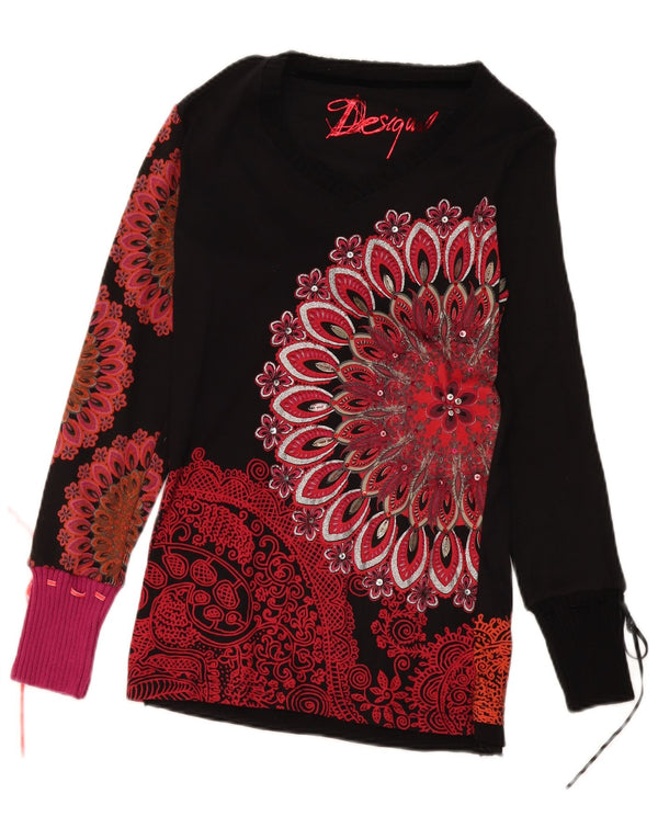 Desigual Top gráfico para mujer de manga larga UK 14 Large Black Paisley Cotton