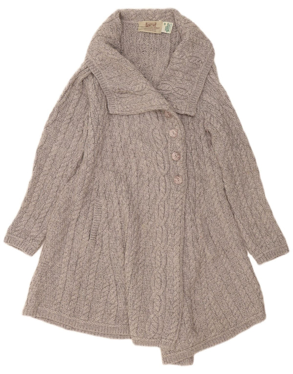 Aran Crafts Suéter tipo cárdigan largo para mujer Reino Unido 12 Lana merino gris medio