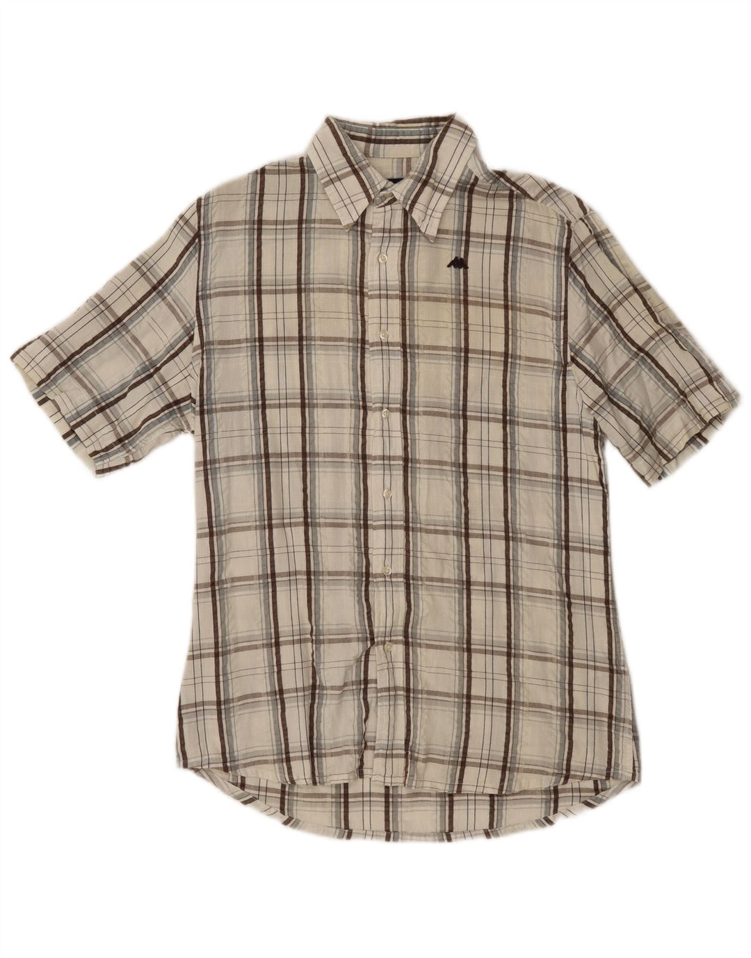 Kappa Hombre Camisa De Manga Corta Medium Off White Check Cotton