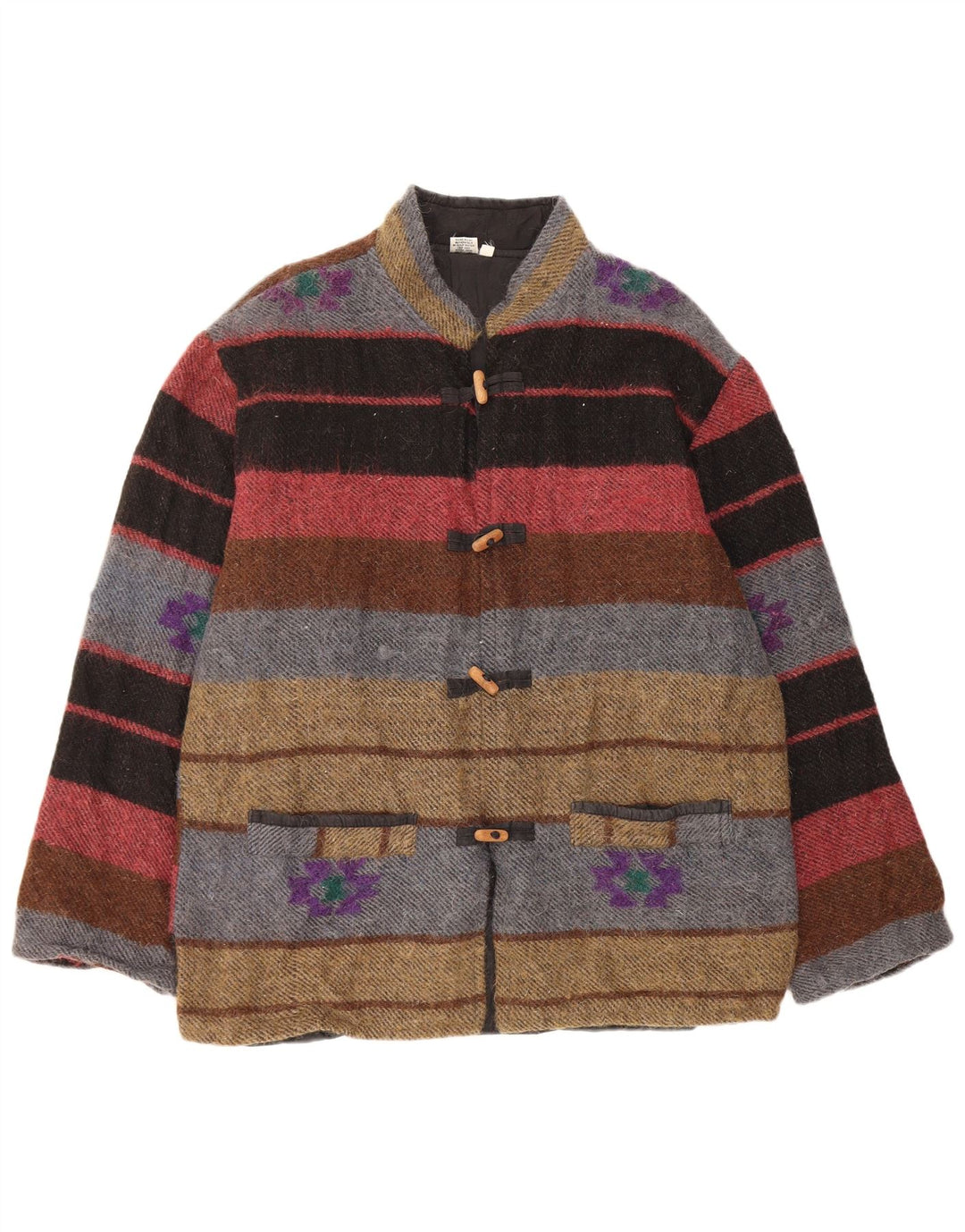 Vintage mujer bomber chaqueta Reino Unido 16 gran lana de rayas multicolores