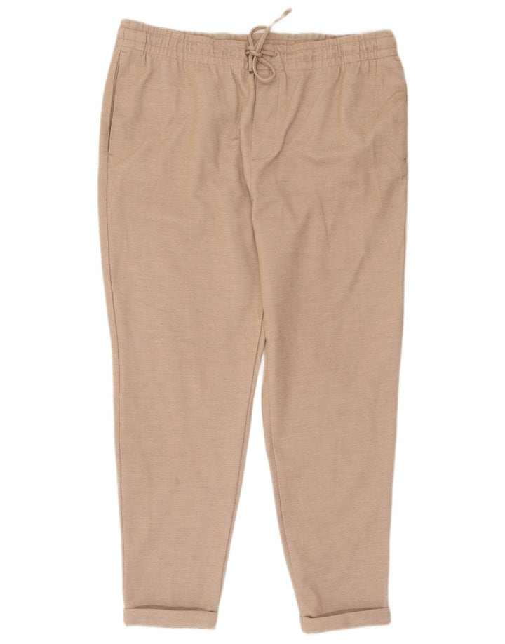 Zara Mujer Pantalón Cropped Slim XL W34 L26 Poliéster Beige