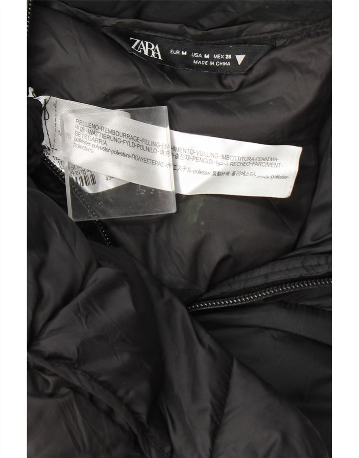 Zara Mujer Abrigo Acolchado Con Capucha UK 44 Medium Nylon Negro