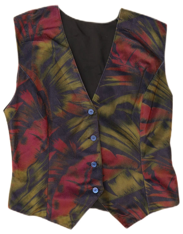 VINTAGE Chaleco de Mujer Reino Unido 12 Medio Azul Marino Floral