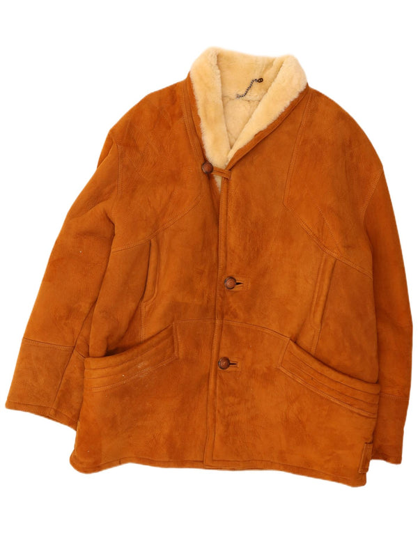 VINTAGE Chaqueta de piel de oveja para hombre IT 52 XL Marrón Shearling