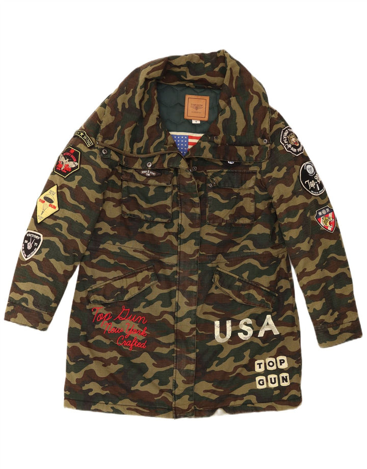 Vintage mujeres oversize gráfico abrigo Reino Unido 10 pequeño camuflaje caqui