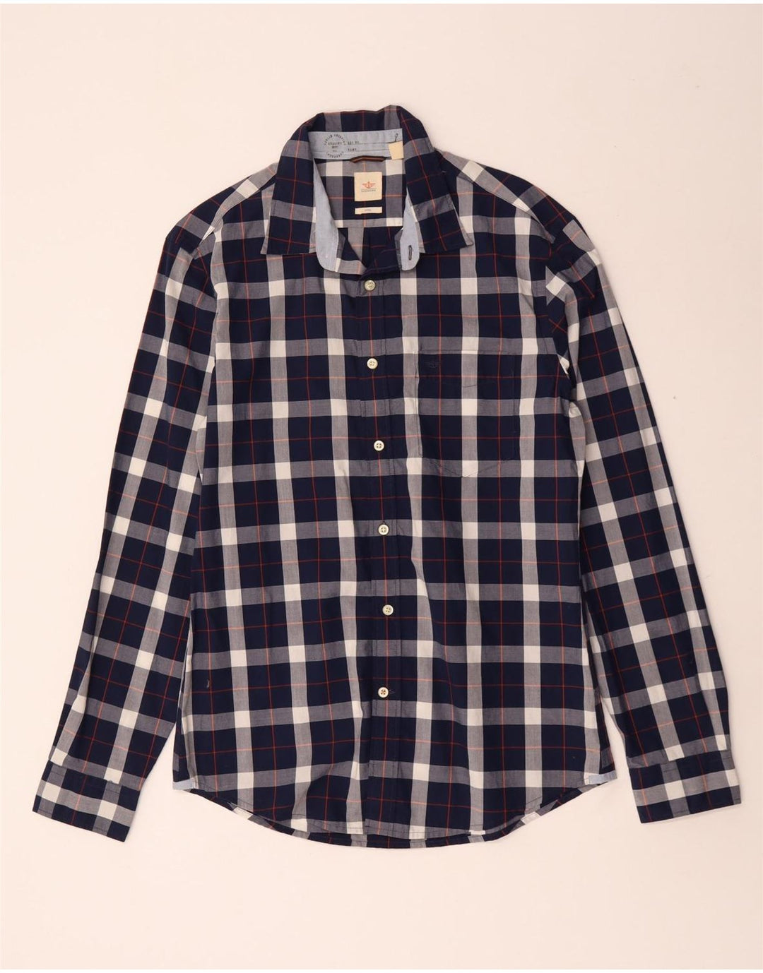 DOCKERS Camisa ajustada para hombre de algodón a cuadros azul marino medio