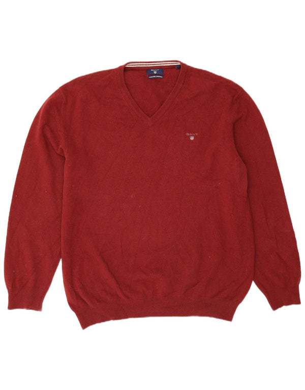 Gant Jersey con cuello en V para hombre, talla 3XL, lana merino burdeos