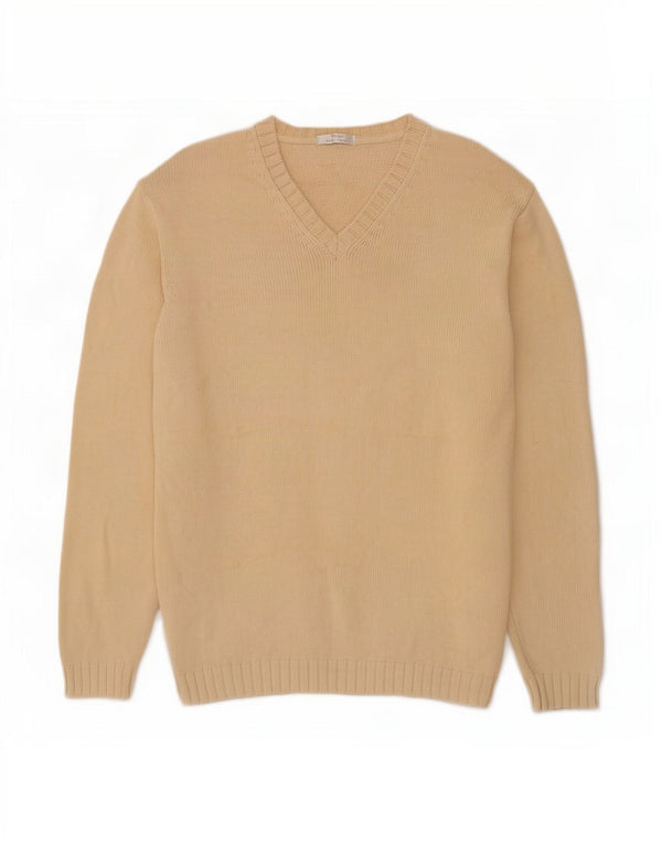 Marks & Spencer - Jersey con cuello en V para hombre, talla grande, algodón beige