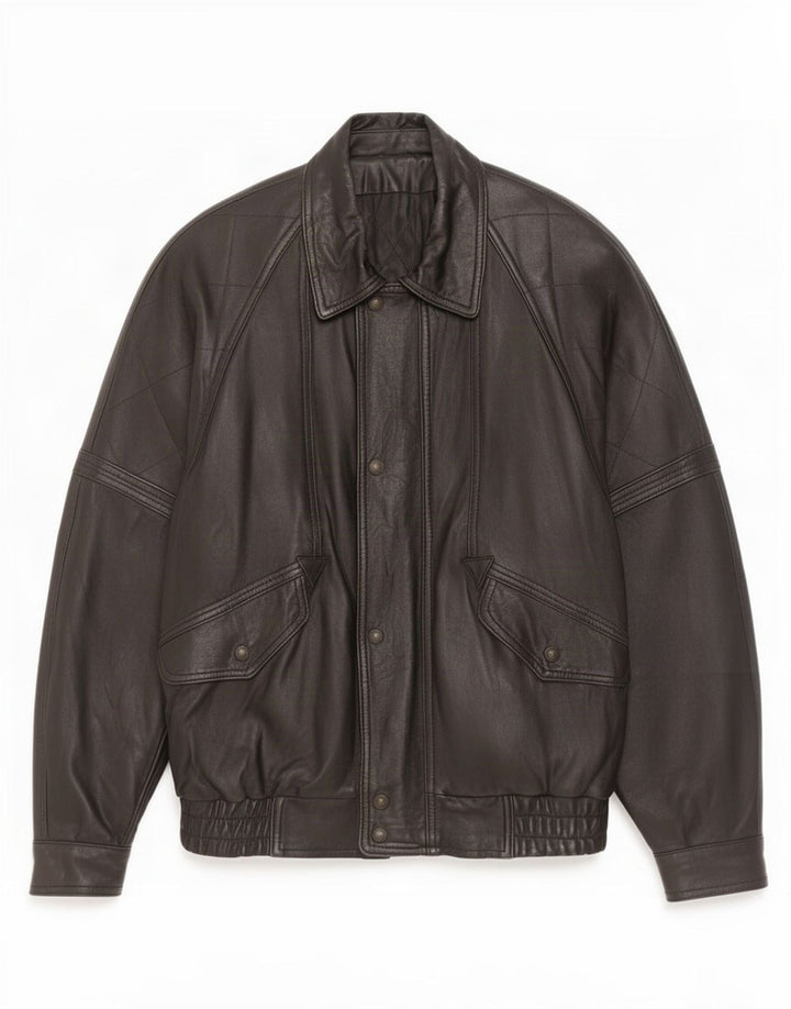 Chaqueta de cuero vintage para hombre IT 50 grande negro