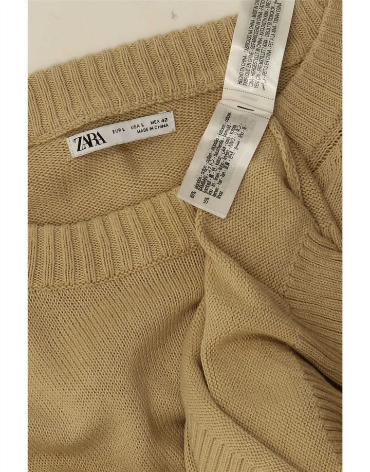 Zara Hombre Jersey Cuello Redondo Jersey Grande Algodón Beige