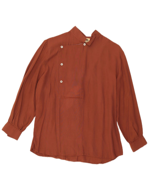 Vintage mujer camisa de manga larga blusa Reino Unido 16 marrón grande