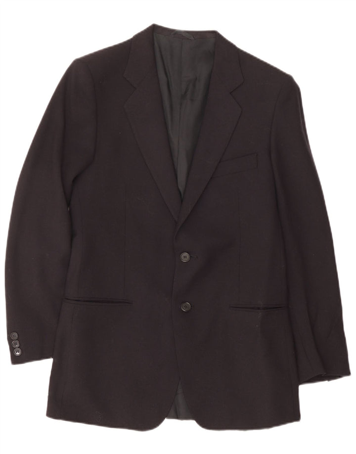 Vintage hombres 2 botones Blazer chaqueta IT 46 pequeña lana azul marino