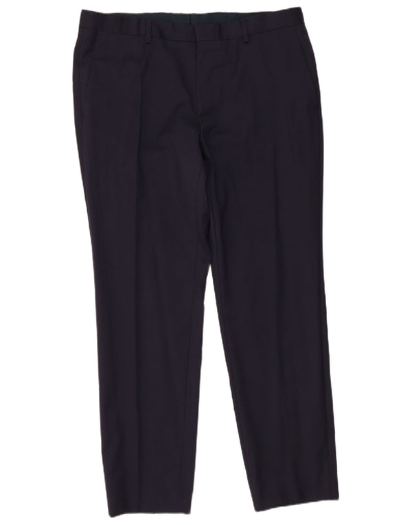 Hugo Boss Pantalón de traje slim para hombre W36 L30 Lana azul marino