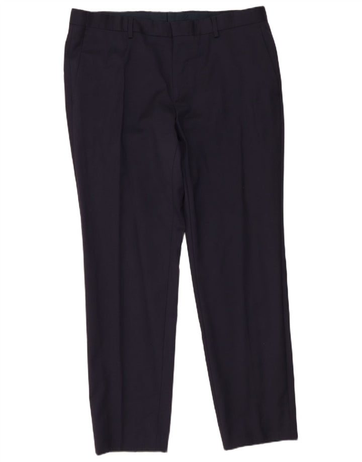 Hugo Boss Pantalón de traje slim para hombre W36 L30 Lana azul marino