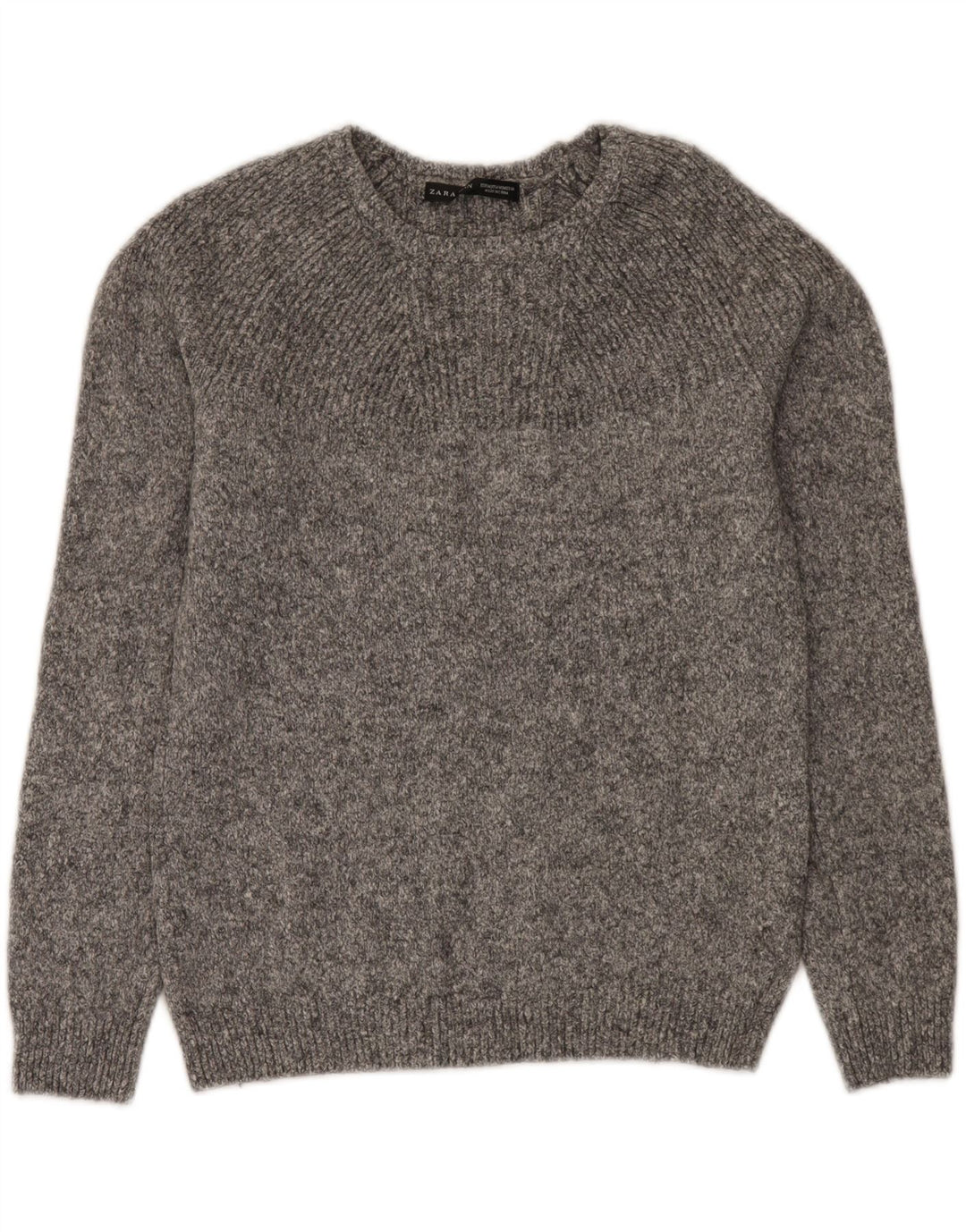 Zara Hombre Jersey Con Cuello Barco De Lana Moteada Gris Medio
