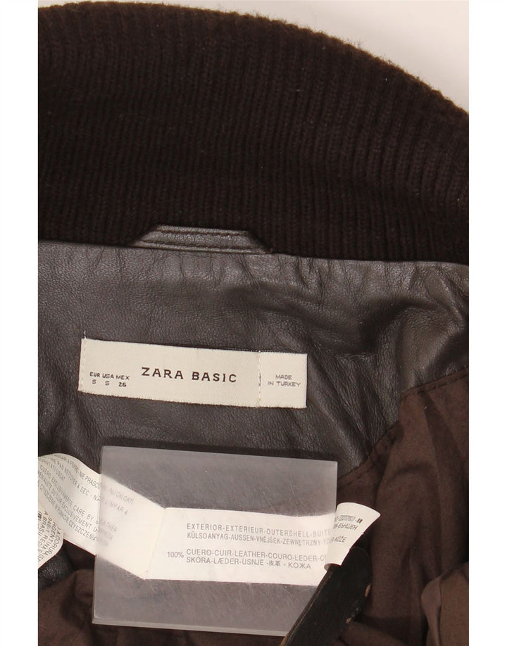 Zara Chaqueta De Cuero Para Mujer UK 10 Small Cuero Marrón