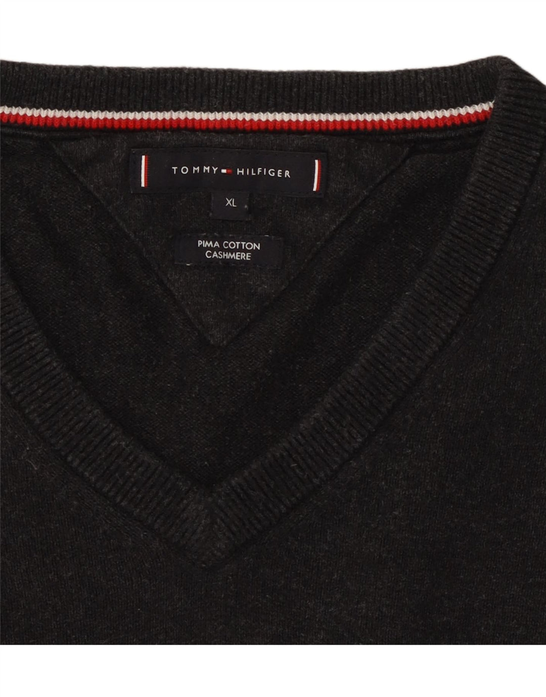 TOMMY HILFIGER Jersey con cuello en V para hombre XL Gris Algodón