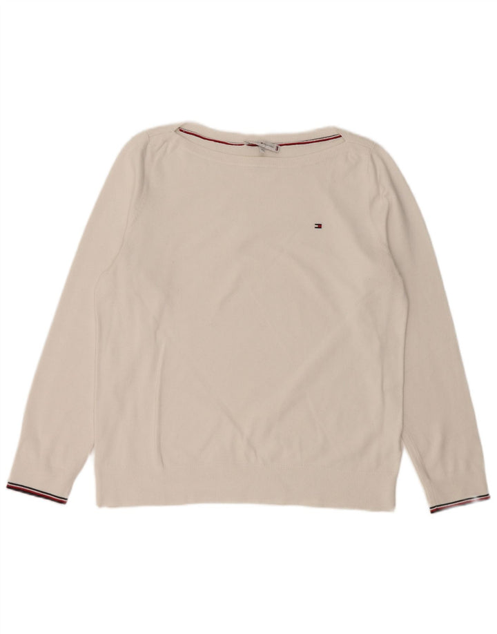 TOMMY HILFIGER Suéter tipo jersey con cuello barco para mujer, Reino Unido 40, mediano, blanco