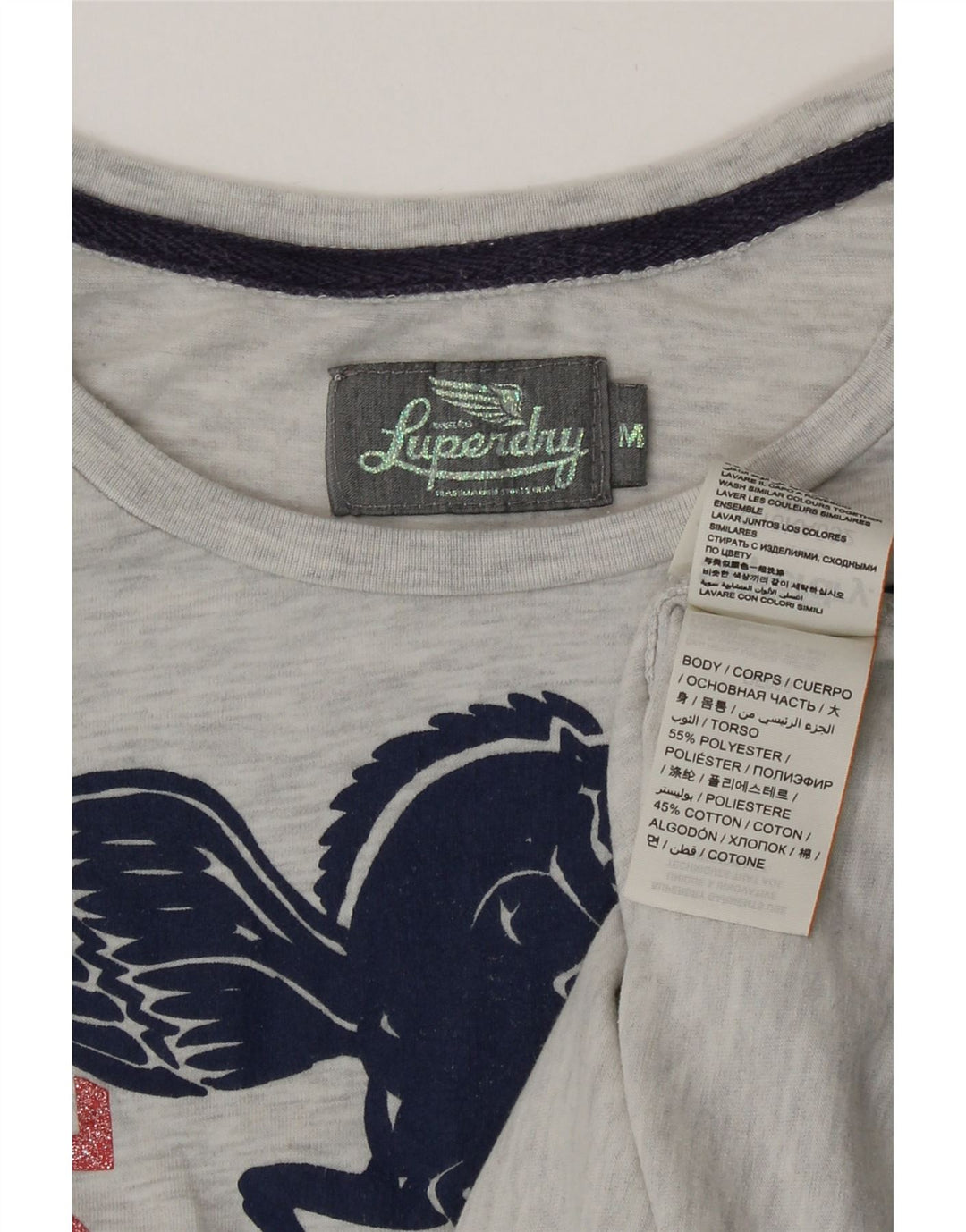 Superdry Camiseta gráfica para mujer UK 40 Poliéster moteado gris medio