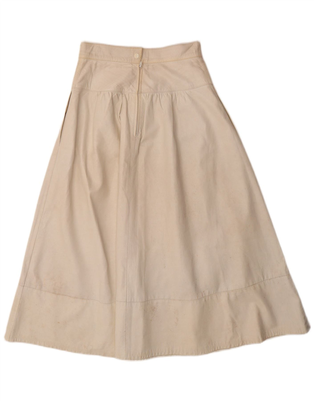 Vintage mujer cuero 2 piezas falda conjunto Reino Unido 12 medio W26 blanco apagado