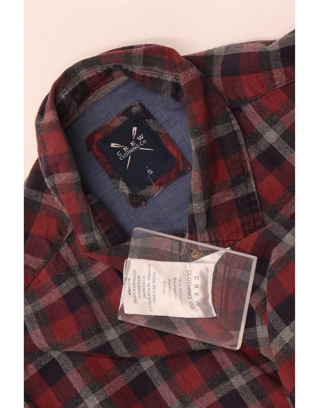 Crew Clothing Camisa de franela para hombre Algodón a cuadros rojos pequeños