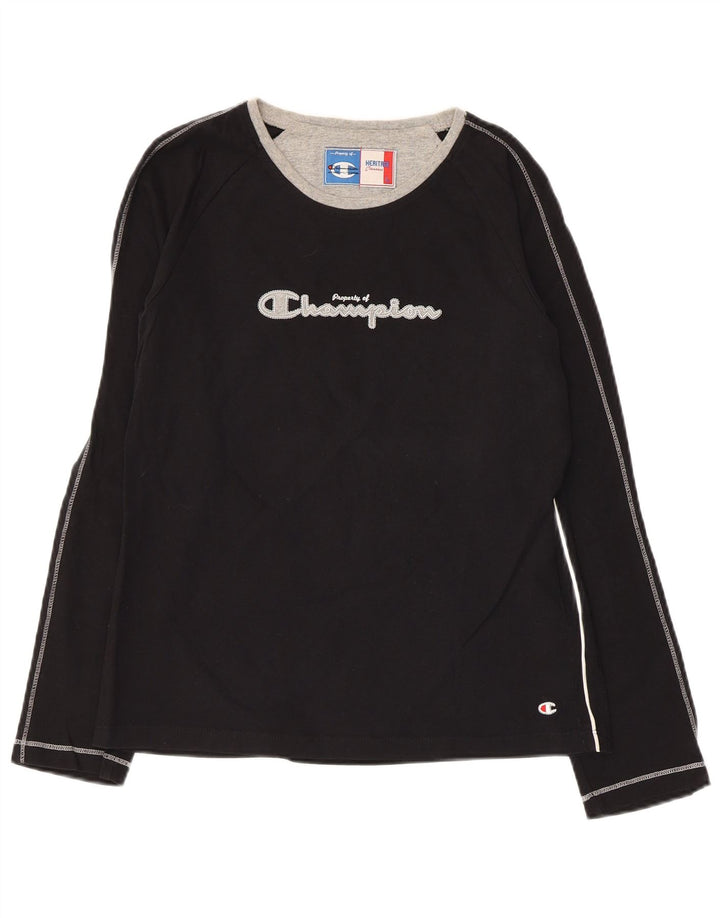 CHAMPION Top gráfico para mujer de manga larga UK 44 Grande Negro