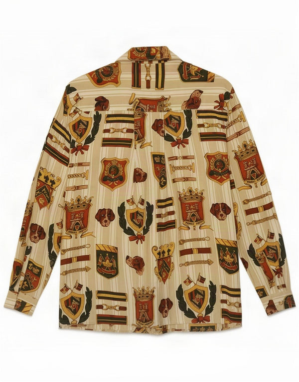 Camisa extragrande vintage con estampado abstracto para mujer UK 40 Small Beige